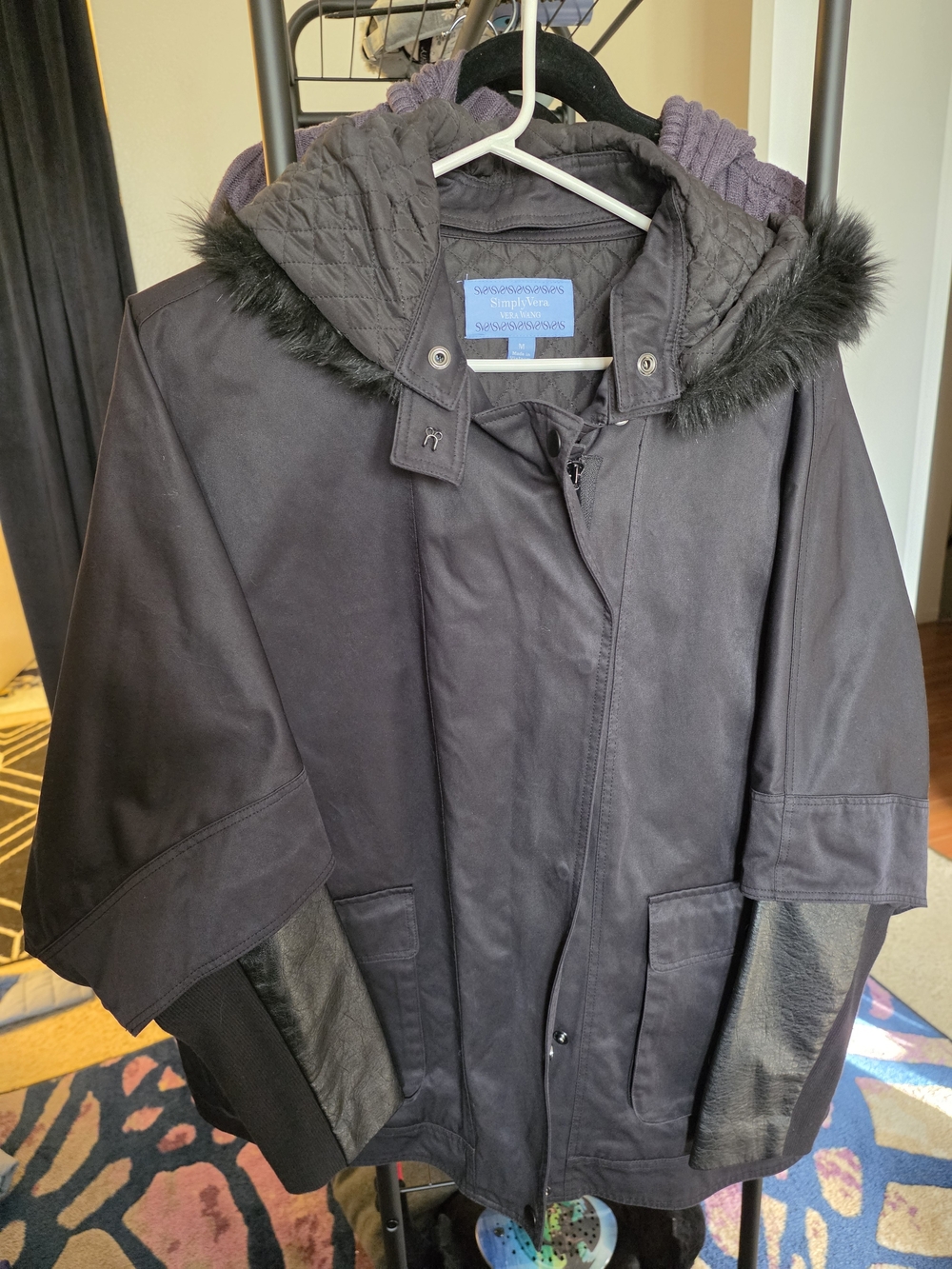 Simply Vera Vera Wang Black Parka with Faux Fur Trim